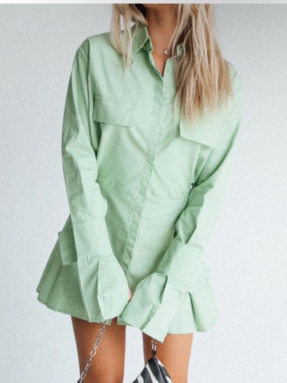 Lioness Mint Green Button-Front Tunic Shirt